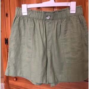 Loft Khaki Green Linen Shorts